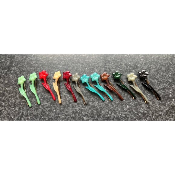 Vintage 1974 Lot Of 12 Lotus Flower Brooch/Bobbie Pin Buch + Deichmann Denmark - Picture 1 of 10